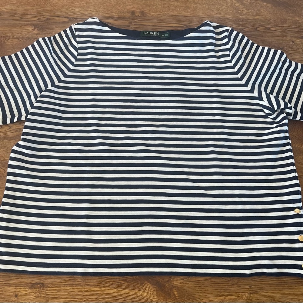 Ralph Lauren Striped Navy and White Tee